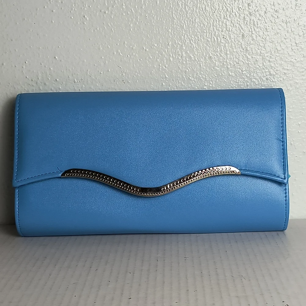 Evening Clutch Bag Snap Button Cocktail Party Casual Blue Sky
